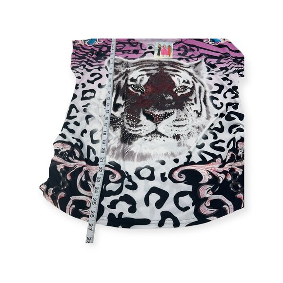 Fashion Unbranded Women Rhinestones Tiger Print Top SZ M Stretch Polyester - Picture 4 of 9